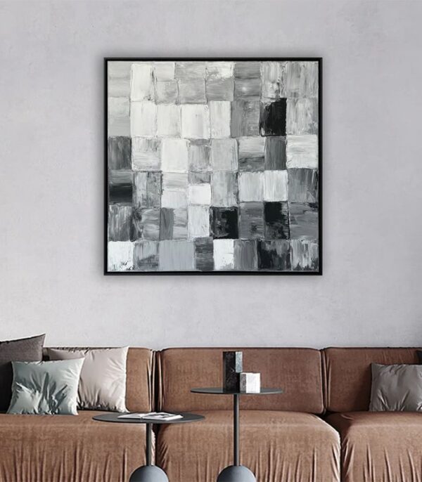 Bain Signature Abstract Rhythms 40x40-Inch Hand-Painted Canvas Painting Black Wood Frame - Image 2