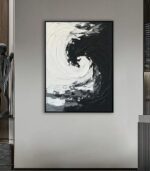 Bain Signature Infinite Flow 36x48 Inch Hand Painted Wall Art Black Wood WA171-3648