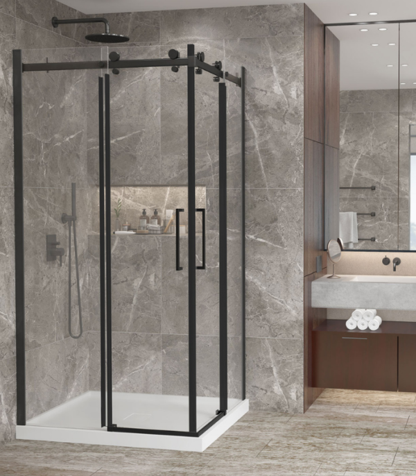 Zitta Bellini 2.0 Square Corner Sliding Shower Door 36 x 36-Inch Chrome / Matte Black - Image 4
