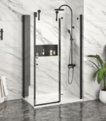 Zitta Infinite Right Wall Left Door Return Shower Door 48 x 32-Inch Matte Black / Chrome - Image 4