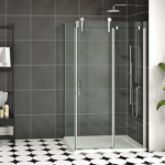 Zitta Infinite Right Wall Left Door Return Shower Door 48 x 32-Inch Matte Black / Chrome