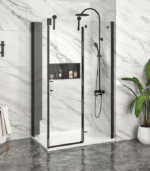 Zitta Infinite Right Wall Left Door Return Shower Door 48 x 36-Inch Matte Black / Chrome