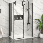 Zitta Infinite Right Wall Left Door Return Shower Door 48 x 42-Inch Matte Black / Chrome