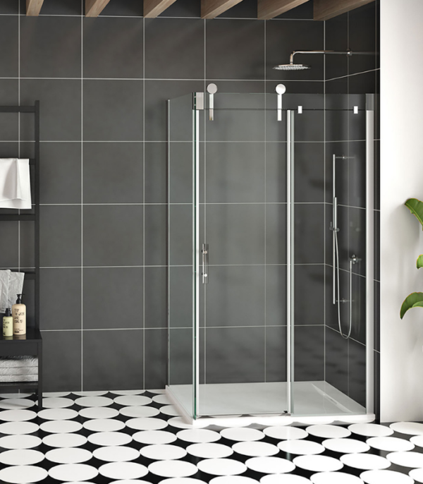 Zitta Infinite Right Wall Left Door Return Shower Door 48 x 42-Inch Matte Black / Chrome - Image 4