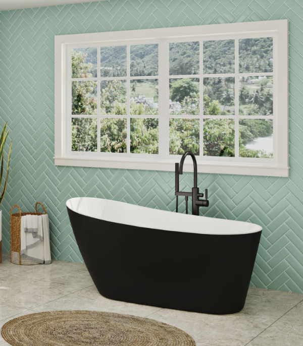 Zitta Issa 2.0 59 x 28 15/16 x 27 3/16-Inch Acrylic Freestanding Bathtub Glossy Matte White Black - Image 2