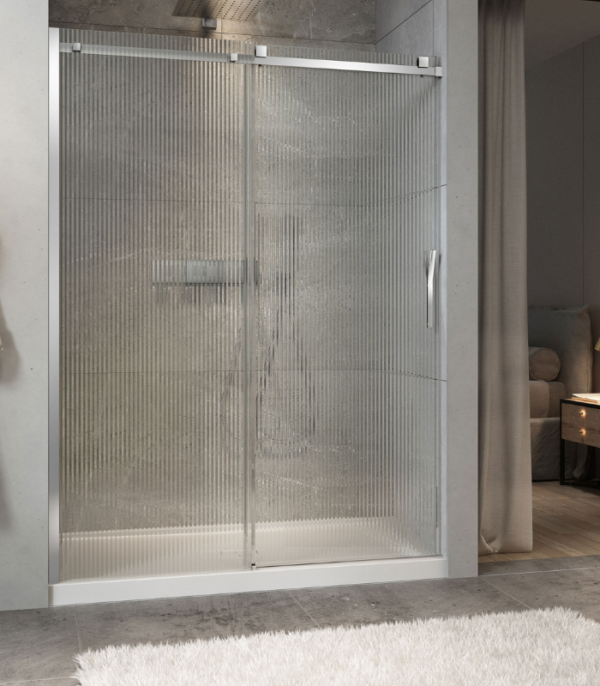 Zitta Minia 60-Inch Alcove Fluted Glass Sliding Shower Door, Right Door - Image 2