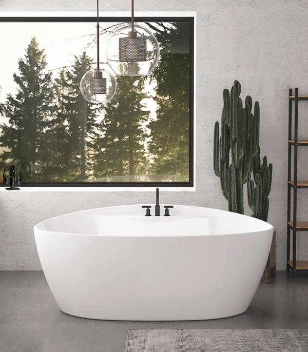 Zitta Pura 59 7/8 x 32 5/8 x 24 5/8-Inch Acrylic Freestanding Bathtub Glossy Matte White - Image 3