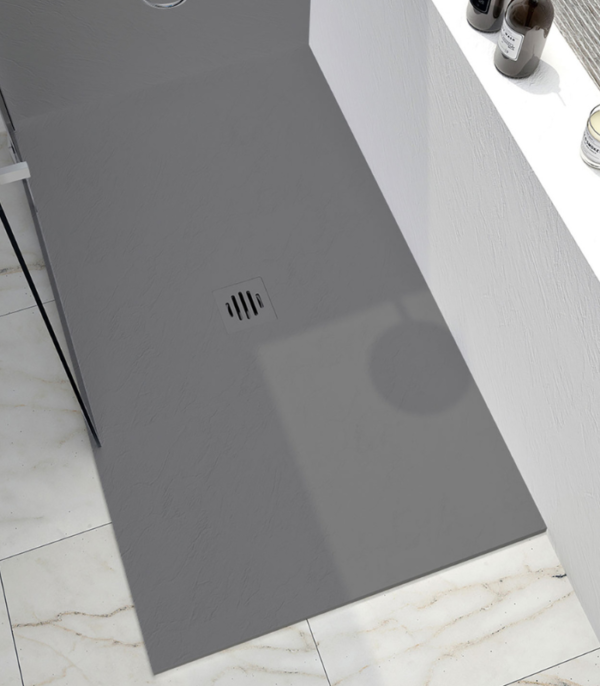 Zitta Slate Rear Wall Shower Base Stone Powder Multiple Finishes 48 x 42-Inch - Image 1