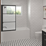 Zitta Steel 40-Inch Left Alcove Pivoting Bathtub Screen Matte Black Clear Glass