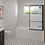 Zitta Steel 40-Inch Right Alcove Pivoting Bathtub Screen Matte Black Clear Glass