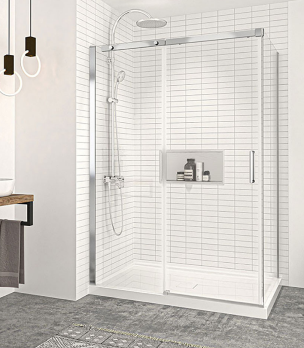 Zitta Vague 54 x 32-Inch Corner Sliding Shower Door Wall-Left Door-Right Chrome Clear Glass - Image 2