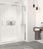 Zitta Vague 54 x 32-Inch Corner Sliding Shower Door Wall-Right Door-Left Chrome Clear Glass
