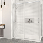 Zitta Vague 60 x 32-Inch Corner Sliding Shower Door Wall-Left Door-Right Chrome Clear Glass