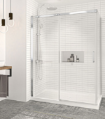 Zitta Vague 60 x 32-Inch Corner Sliding Shower Door Wall-Left Door-Right Chrome Clear Glass
