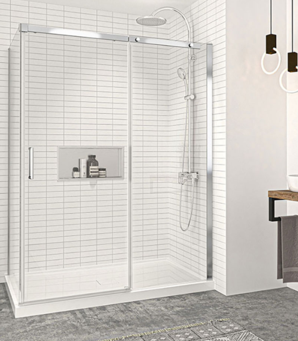 Zitta Vague 60 x 32-Inch Corner Sliding Shower Door Wall-Right Door-Left Chrome Clear Glass - Image 2