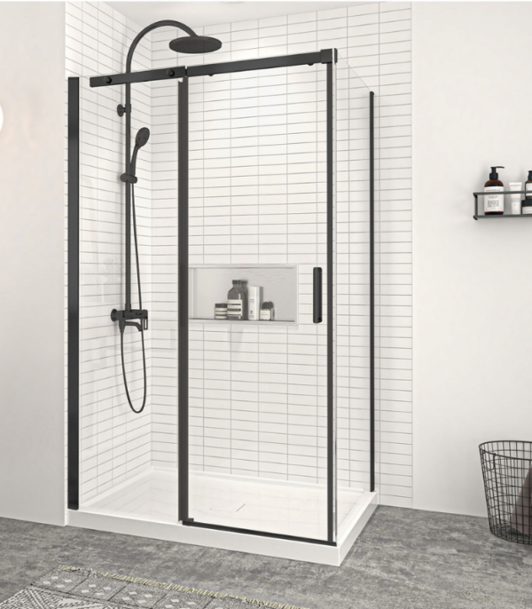 Zitta Vague Corner Sliding Shower Door Wall-Left Door-Right Clear Glass Multiple Finishes - Image 2