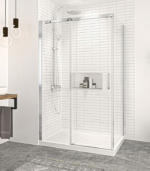 Zitta Vague Corner Sliding Shower Door Wall-Left Door-Right Clear Glass Multiple Finishes
