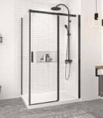 Zitta Vague 48 x 32-Inch Corner Sliding Shower Door Wall-Right Door-Left Matte Black Clear Glass - Image 2