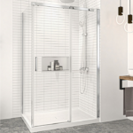Zitta Vague 48 x 32-Inch Corner Sliding Shower Door Wall-Right Door-Left Matte Black Clear Glass