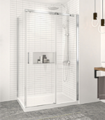 Zitta Vague 48 x 32-Inch Corner Sliding Shower Door Wall-Right Door-Left Matte Black Clear Glass