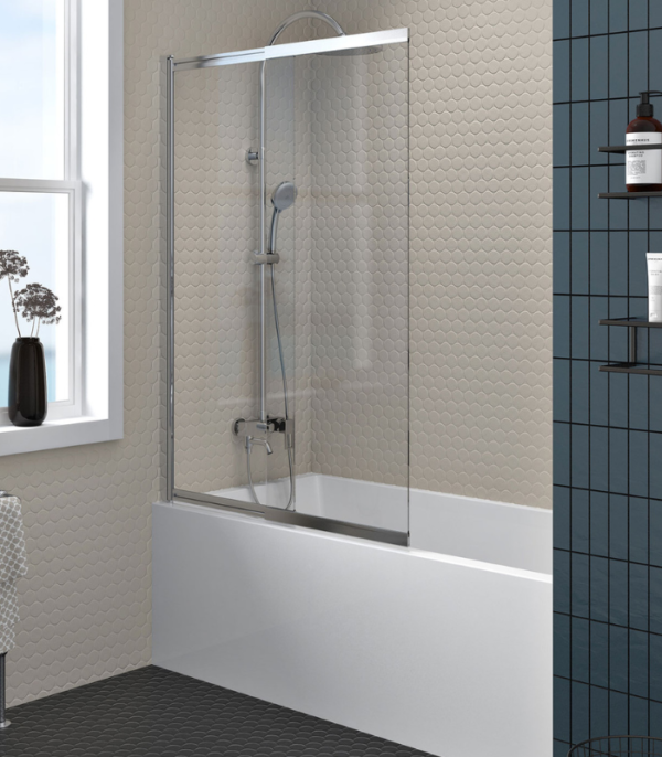 Zitta Verdi 40-Inch Alcove Pivoting Sliding Bathtub Screen Chrome Clear Glass - Image 2