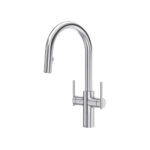 Riobel Lateral Two Handle Pull-Down Kitchen Faucet With C-Spout — Stainless Steel