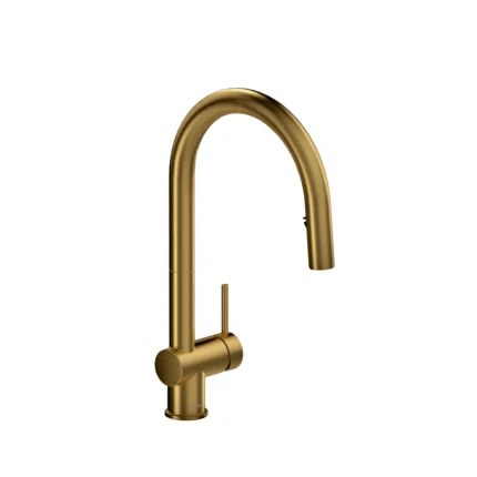Riobel Azure Pull-Down Kitchen Faucet With C-Spout — Brushed Gold