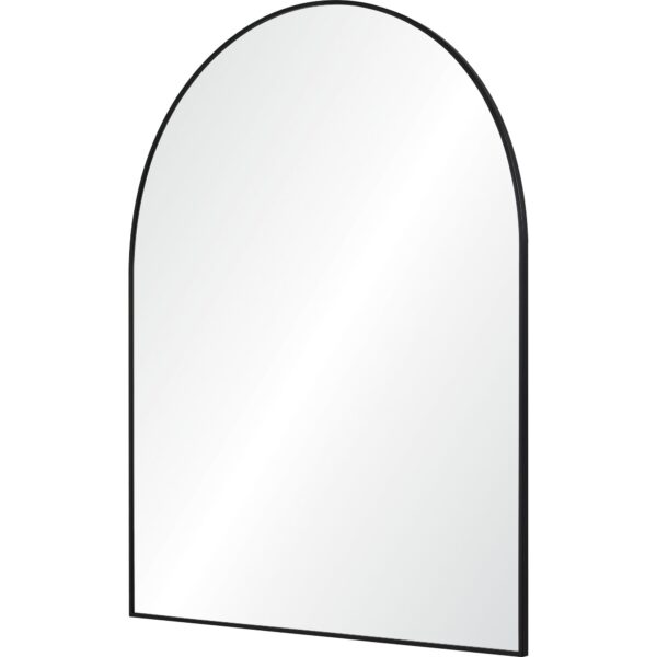 Renwil Lamia Matte Black Arched Wall Mirror MT2525 - angled view of the slender iron frame