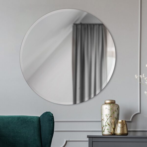 Renwil Kiko Beveled Frameless Round Wall Mirror MT640 - round mirror styled above a console