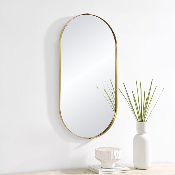 Renwil Aleah Satin Brass Capsule Wall Mirror MT2537 - capsule wall mirror styled above a console