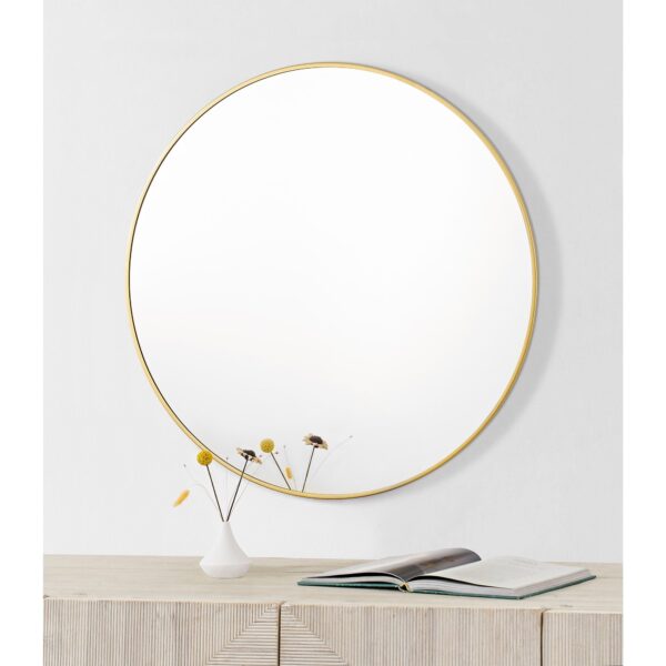 Renwil Alegre Gold Round Wall Mirror MT2528 - round gold wall mirror styled above a console