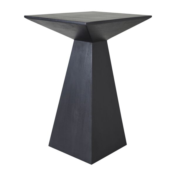Renwil Moulin Black Mango Wood Accent Table — angled view of rectangular top and pedestal