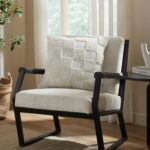Renwil Terrah Ivory Knitted Cotton Pillow 20 x 20 PWFL1451 - textured pillow styled on a wooden armchair