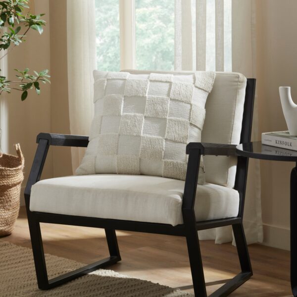 Renwil Terrah Ivory Knitted Cotton Pillow 20 x 20 PWFL1451 - textured pillow styled on a wooden armchair