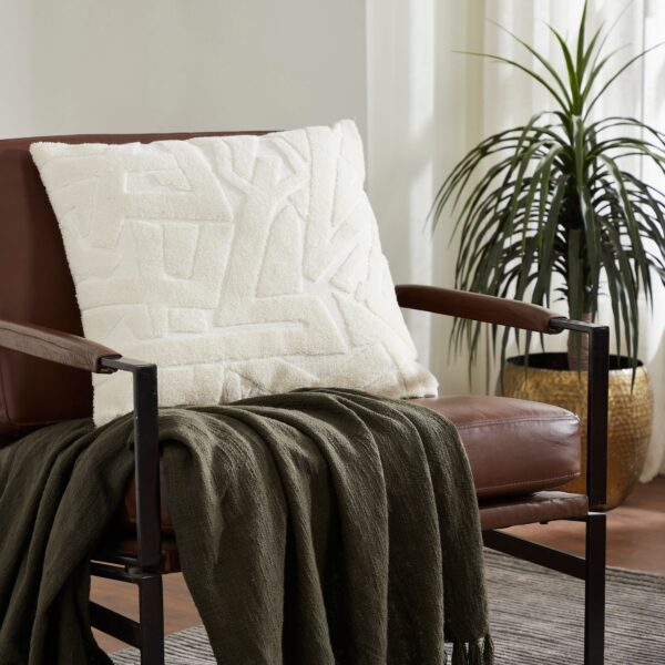 Renwil Merano Ivory Embroidered Cotton Pillow 20 x 20 PWFL1466 - ivory pillow styled on a chair