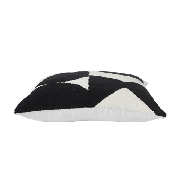 Renwil Mauro Black and Off-White Handwoven Poly-Chenille Pillow 20 x 20 PWFL1467 - side view of handwoven pillow