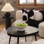 Renwil Mauro Black and Off-White Handwoven Poly-Chenille Pillow 20 x 20 PWFL1467 - black and off-white pillow styled on a sofa