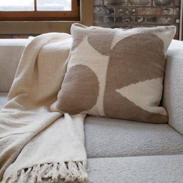 Renwil Ferla Beige and Cream Handwoven Poly-Chenille Pillow 20 x 20 PWFL1468 - Ferla pillow styled on a sofa
