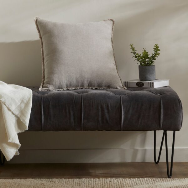 Renwil Ignatia Natural Linen Pillow 22 x 22 PWFL1449 - natural linen pillow styled on a bench