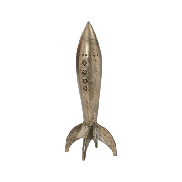 Renwil Brooks Rocket Sculpture — angled view of the cast aluminum rocket