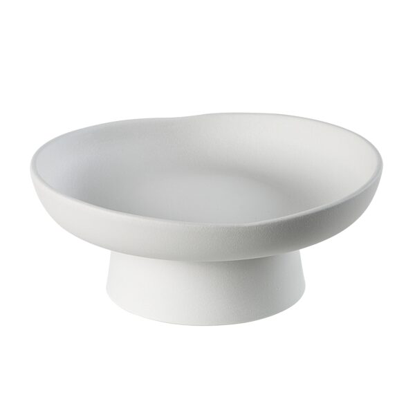 Renwil Malabo Off-White Ceramic Pedestal Bowl — angled view of the shallow bowl and foot