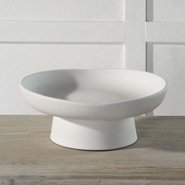 Renwil Malabo Off-White Ceramic Pedestal Bowl — pedestal bowl displayed on a tabletop