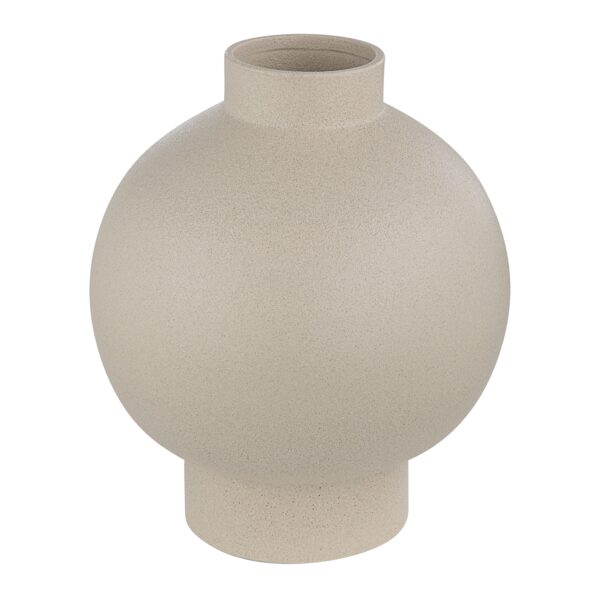 Renwil Lamoureux Textured Ivory Ceramic Vase — angled view of the rounded body and cylindrical foot