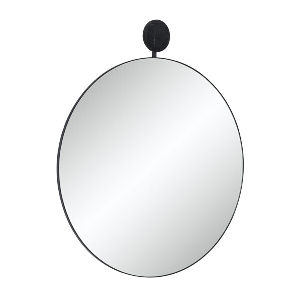 Renwil Adamas Round Wall Mirror with Marble Accent MT2681 - angled view of the matte black iron frame