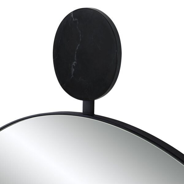 Renwil Adamas Round Wall Mirror with Marble Accent MT2681 - close-up of the matte black marble accent and frame