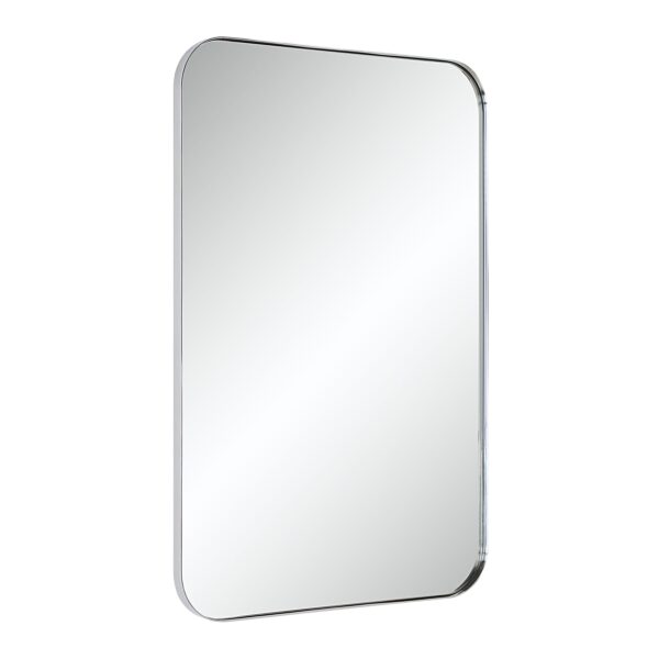 Renwil Louvas Polished Nickel Rounded Wall Mirror MT2692 - angled view of the stainless steel frame