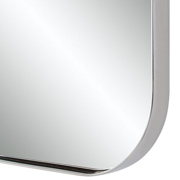 Renwil Louvas Polished Nickel Rounded Wall Mirror MT2692 - close-up of the rounded nickel-plated corner
