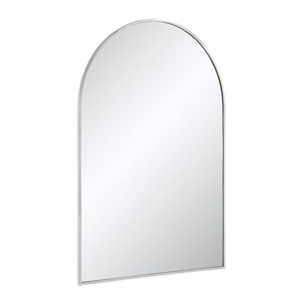 Renwil Plaka Polished Nickel Arch Wall Mirror MT2693 - angled view of the thin stainless steel frame
