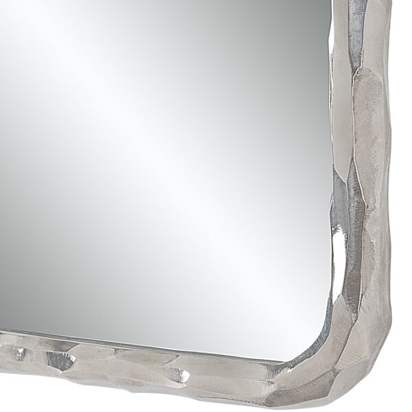 Renwil Pollonia Polished Nickel Textured Wall Mirror MT2694 - close-up of the textured nickel frame corner