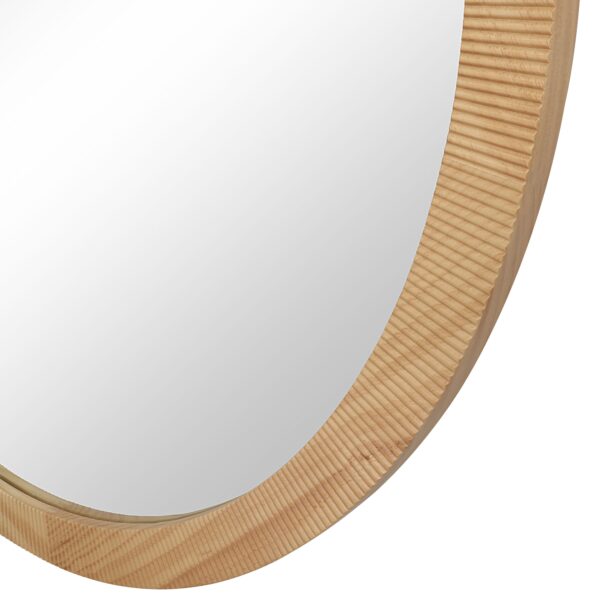 Renwil Noto Natural Pine Round Wall Mirror MT2707 - close-up of ridged natural pine frame